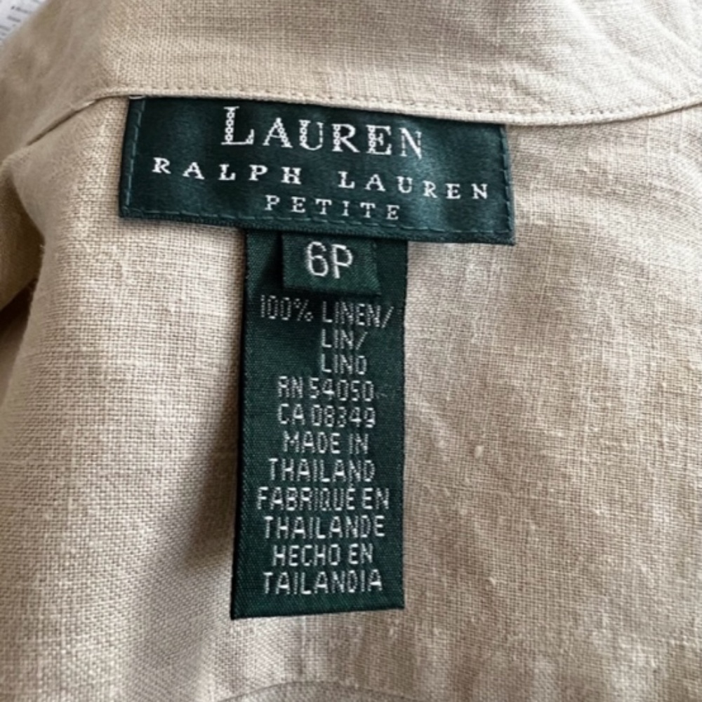 RALPH LAUREN  - SHIRT/BLOUSE  (LAUREN)  SMALL  LINEN  - BEIGE/MUSTARD - Picture 5 of 7